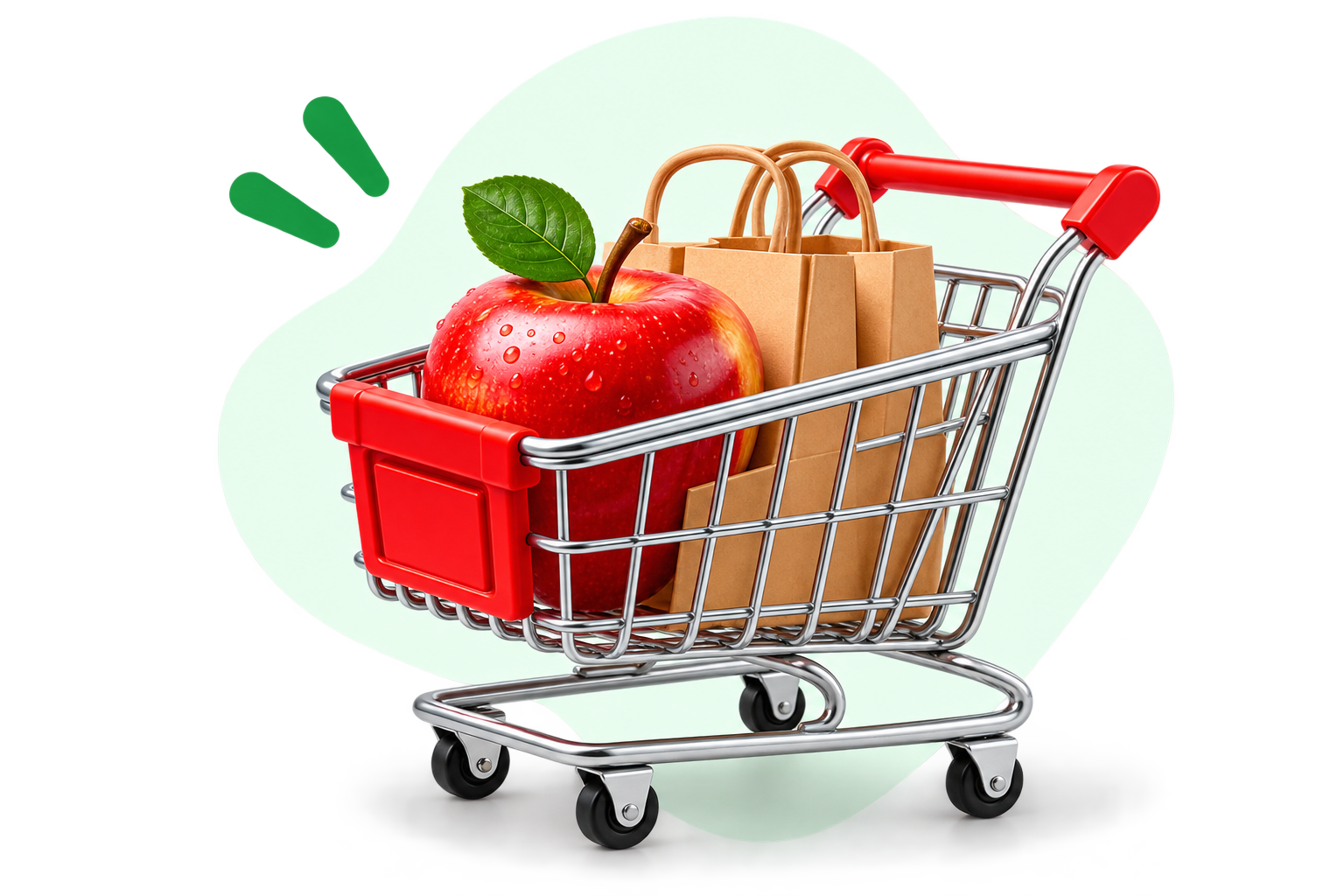 Shopping cart with fresh groceries