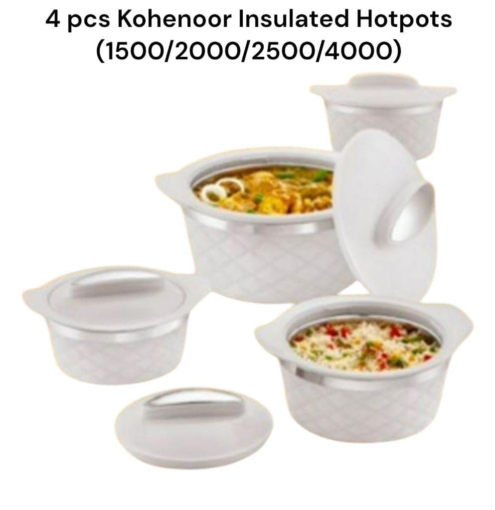 4 pcs Kohenoor Insulated Hotpots  (1500/2000/2500/4000)  Set