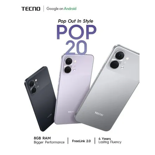 Tecno POP 20, 6.75'', 64GB +4GB RAM (Dual SIM), 5000MAh, 4G - Titanium(1YR WRTY). - Image 2