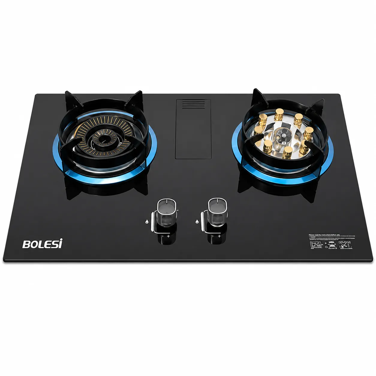 Main image of Bolesi 2-Burner Built-In Gas Hob with Sensor & Wok Burner – Tempered Glass