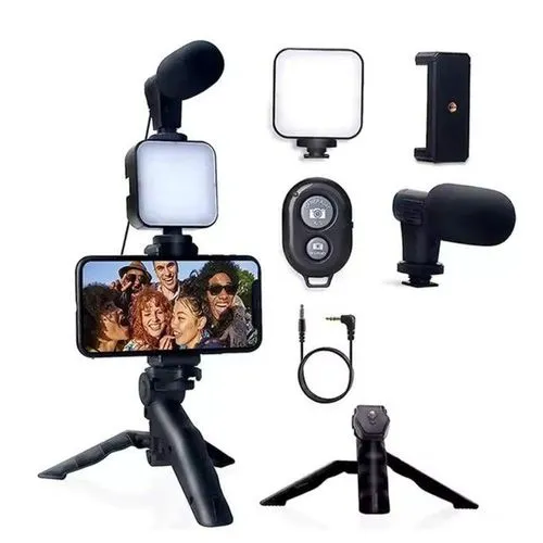 AY-49 Video Making Kit – Tripod, LED Light & Microphone - Image 2