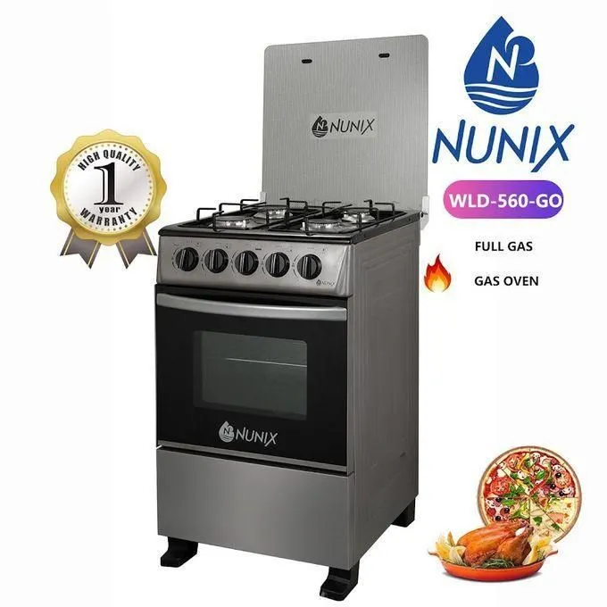 Nunix 50x55 4 Gas Burner Free Standing Cooker With Large Gas Oven, Glass Top & Auto Ignition – WLD-560-GO (1 Year Warranty) - Image 2