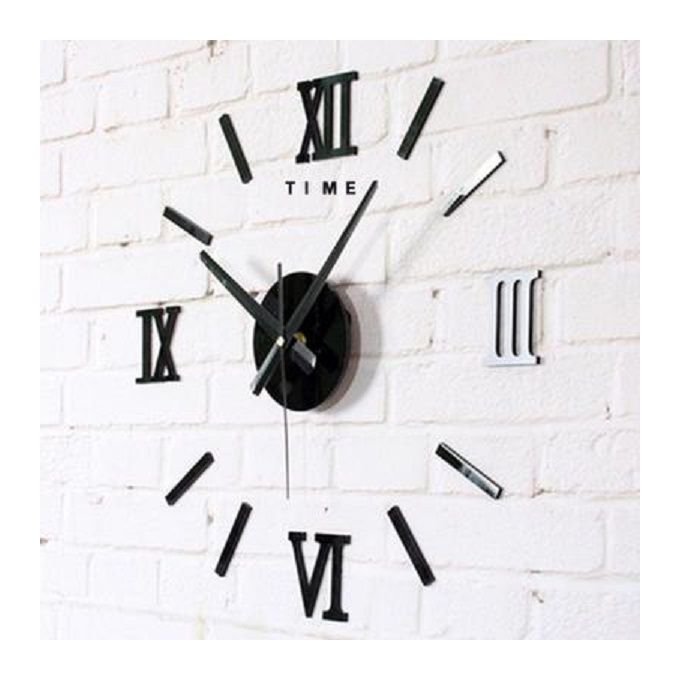 Silent 3D DIY Wall Clock - Large Modern Design - Roman Black