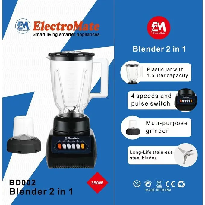 ElectroMate EM 2 In 1 POWERFUL Blender With Blender jug & Grinding Machine 1.5 Ltrs - Image 2