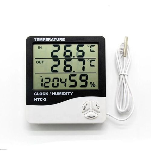 HTC-2 Digital Thermometer Hygrometer with LCD Clock Display - Temperature & Humidity Meter