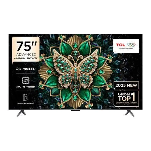 TCL 75C6K 75" 4K Mini QLED Smart TV - Black - HDR, AiPQ Pro, 144Hz