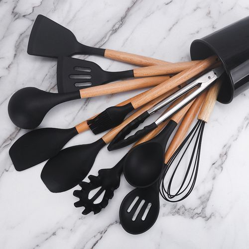Silicone Cooking Spoons Set With Wooden Handles