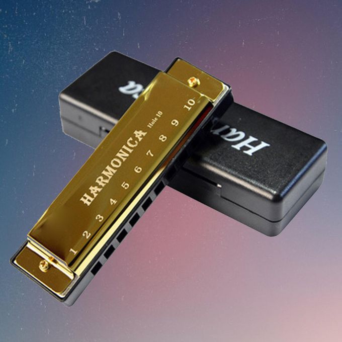 Diatonic Harmonica, Blues Harmonica, Musical Instrument For Early Education-10 Holes-Gold