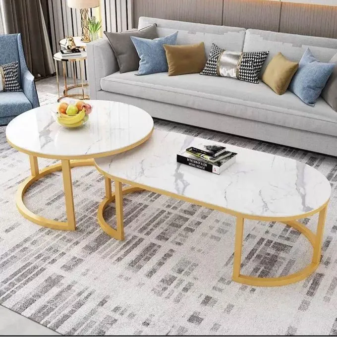 New design Glass top with marble effect 2 in 1 nesting coffee table