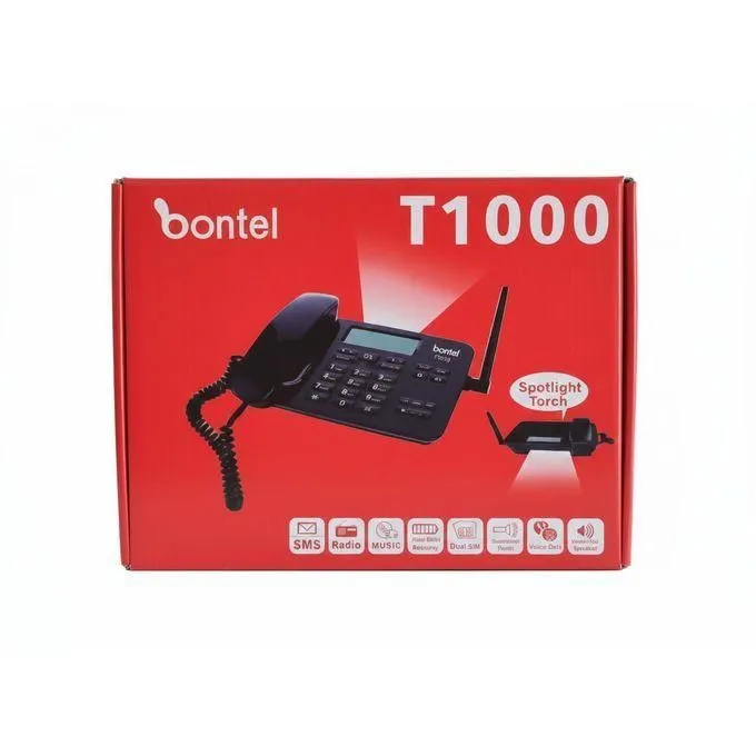 Bontel T1000 Dual SIM Wireless Desktop Phone - GSM 800/900/1800/1900MHz - 3000mAh Battery - Black - Image 2