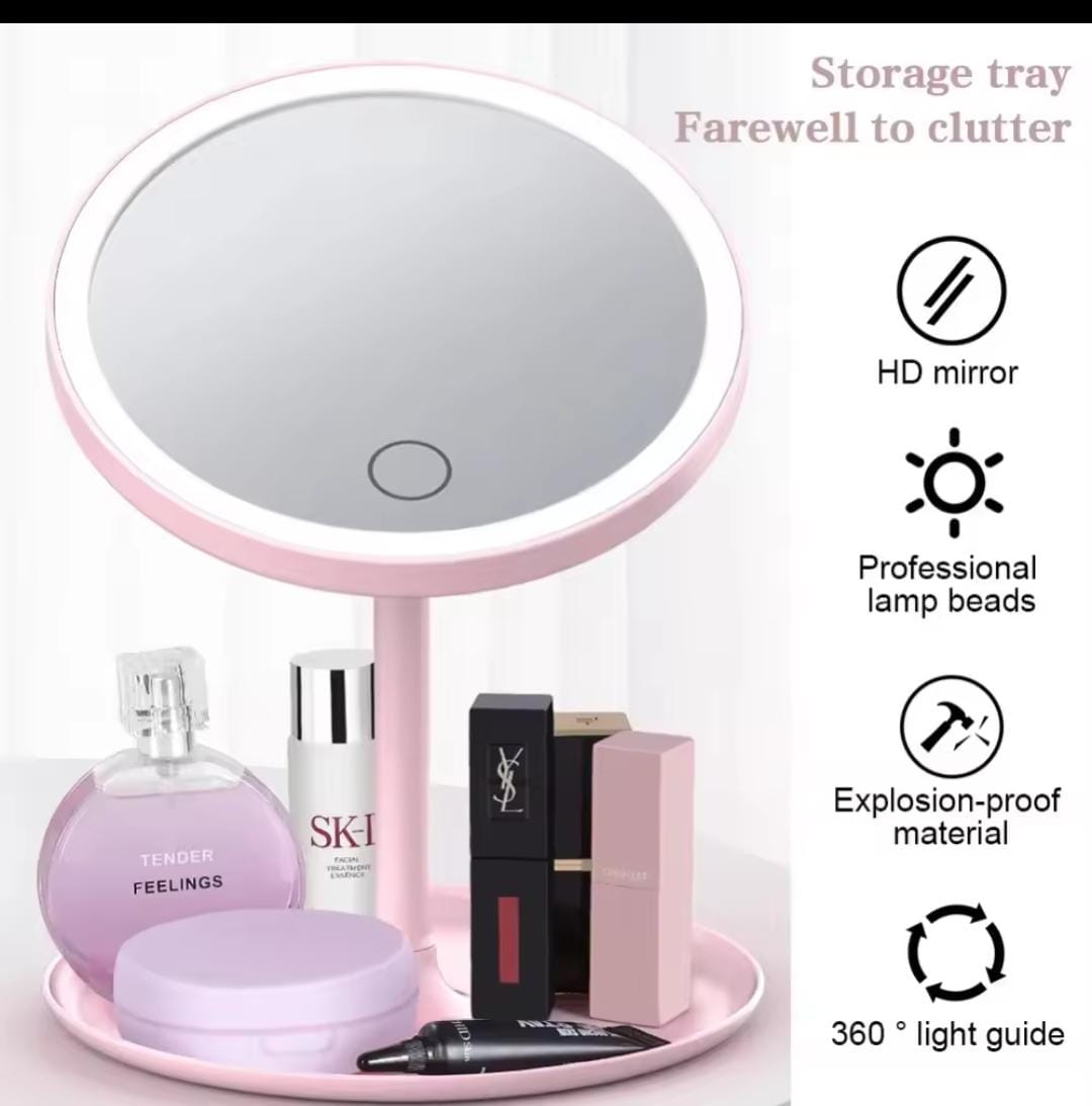 Led make up mirror storage tray