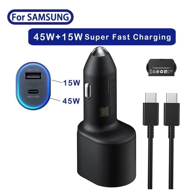 Samsung Super Fast Charging 60 Watts(45 Watts+15Watts) The adaptive fast charging perfectly supports 45W + 15 Watts protocol for All Phones Comes With c-c cable