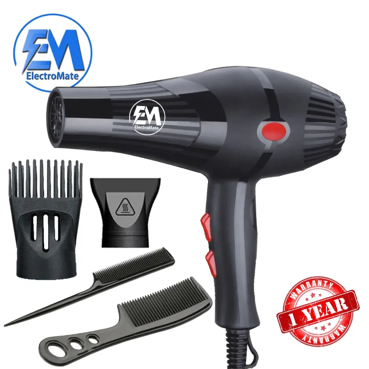 Main image of EM Blow Dryer Hair Blower 2200W with 3 Speed & 2 Temperature Settings – Includes 2 Styling Nozzle & 2 Comb Attachments for Versatile Hair Styling ElectroMate