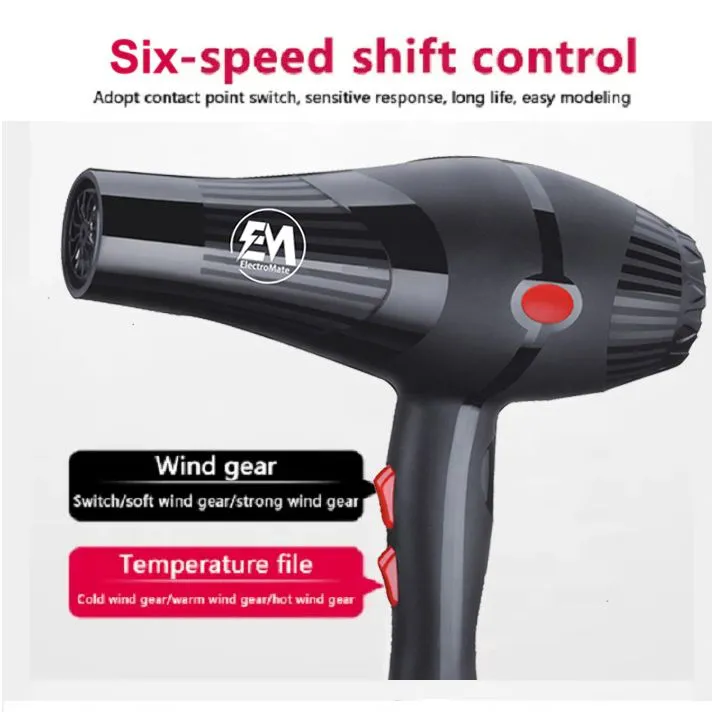 EM Blow Dryer Hair Blower 2200W with 3 Speed & 2 Temperature Settings – Includes 2 Styling Nozzle & 2 Comb Attachments for Versatile Hair Styling ElectroMate - Close-up