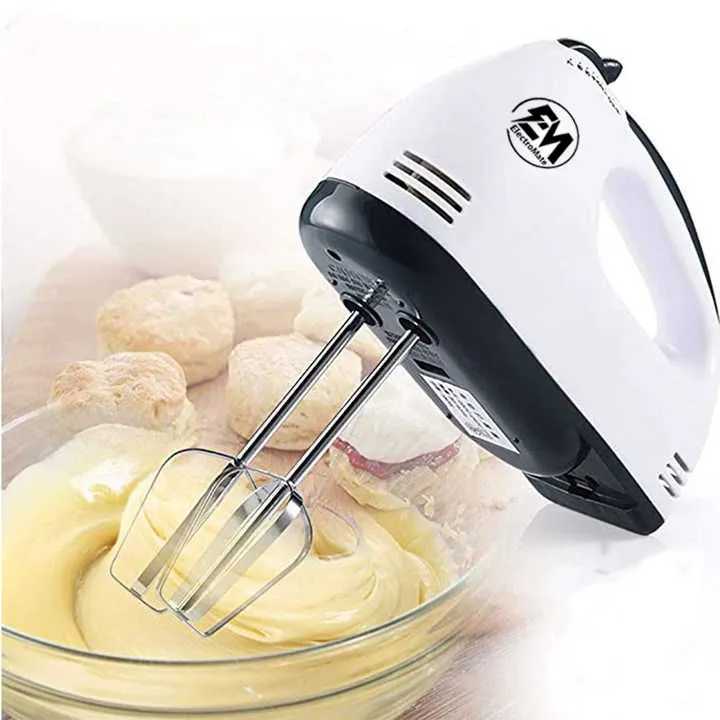 EM Hand Mixer Whisk Egg Beater Food Stirrer Grinder Blender Kitchenware Kitchen Tools Utensils Cooking Machine Cookware White ElectroMate - Side view