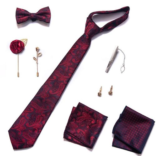 Men'S Tie Set 8-Piece Tie Corsage Brooch Cufflinks Accessories LB245 - Image 2