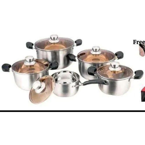 ➡️ NEW IN !!!10pcs Smart Stainless Steel Cookware Set – Sufuria Pots with Glass Lids, Induction Compatible - Image 2