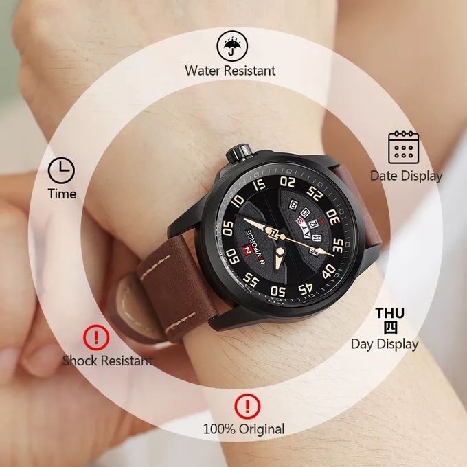 Naviforce New Watch Digital Top Luxury Man Leather Quartz Business Clock 9124 - Image 2