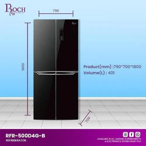Roch 421L 4 Door Glass Refrigerator RFR-500D4G-B – Energy Efficient, Spacious and Modern Design - Image 3