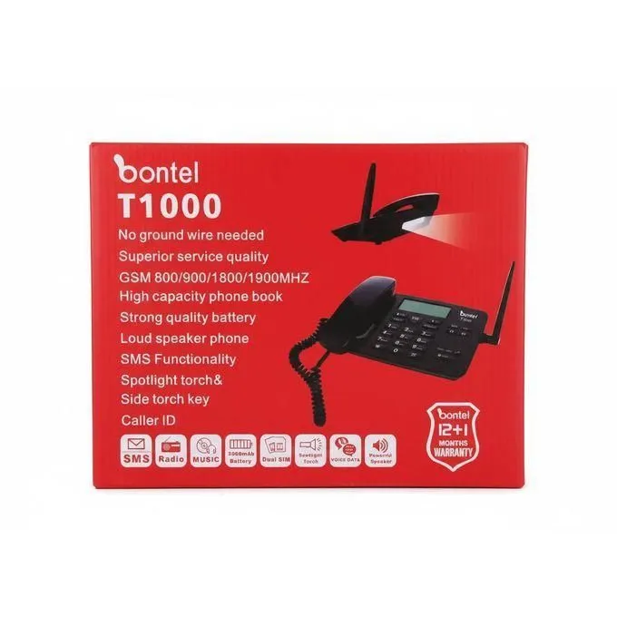 Bontel T1000 Dual SIM Wireless Desktop Phone - GSM 800/900/1800/1900MHz - 3000mAh Battery - Black - Image 3