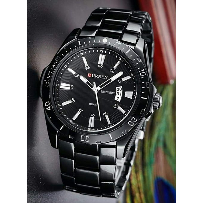 Curren MiIlitary Black Steel Wristwatch Casual Sport Waterproof Chronograph Analog Quartz Watch - Image 2
