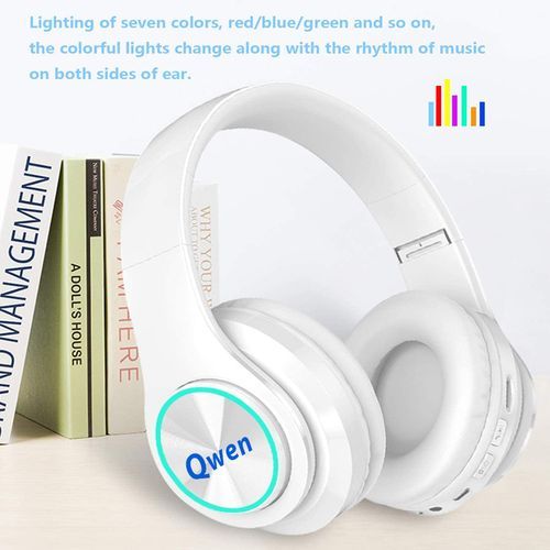 Qwen Wireless Earbuds Bluetooth Headphones Bluetooth Headsets LED Light Foldable-White - Image 3