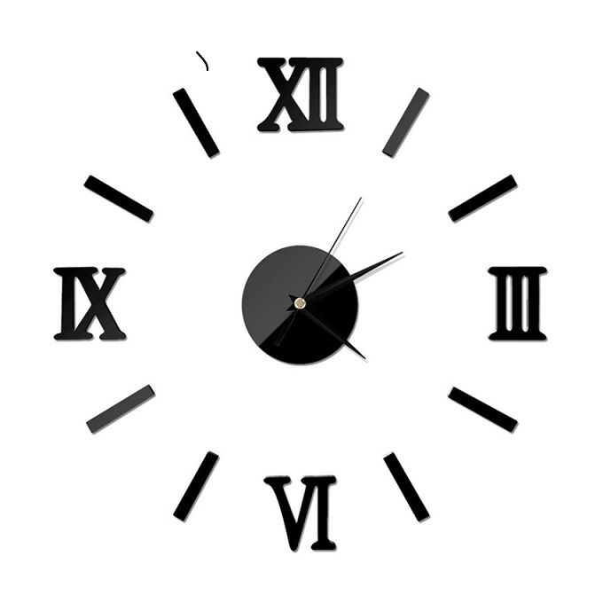 Silent 3D DIY Wall Clock - Large Modern Design - Roman Black - Image 2