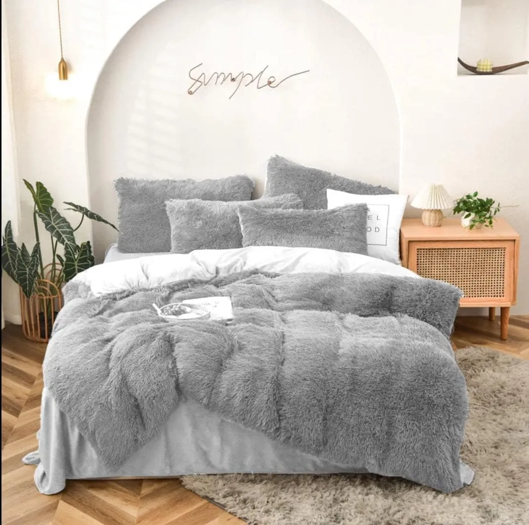 6pc Luxury Designs Velvet plush Fluffy Duvet set-Gray - Image 2