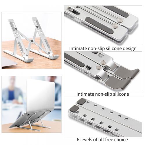 Folding Metal Laptop|Tablet Stand - Silver - Image 4