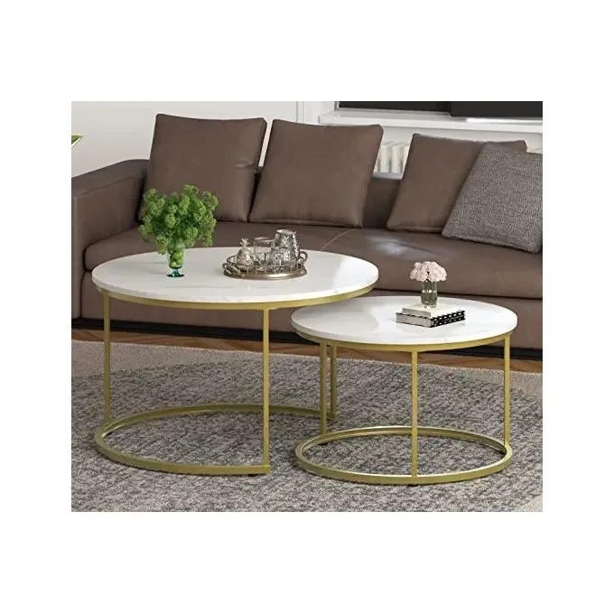 WHITE Nesting Coffee Table Marble Effect (MDF) - Image 3