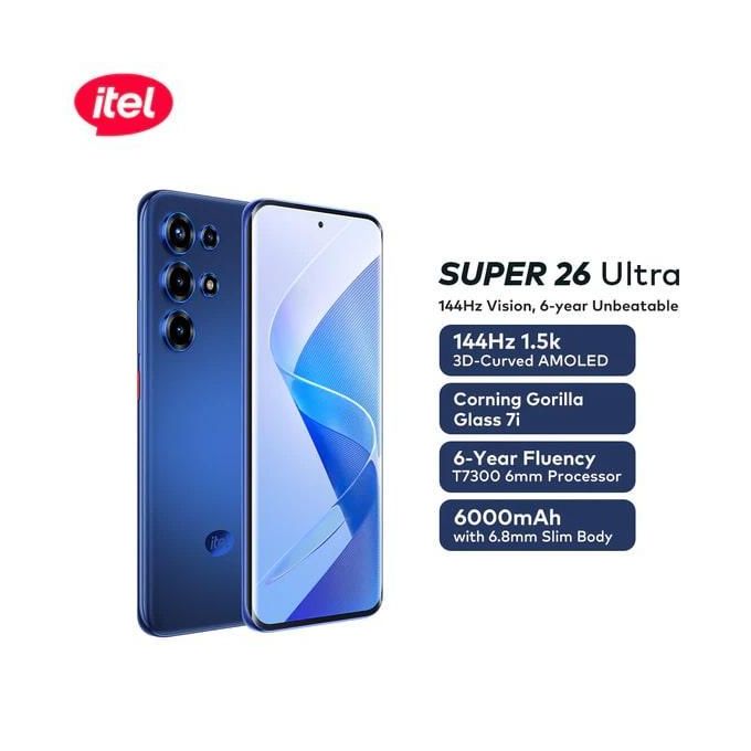 Itel S26 Ultra, 6.78", 256GB + 8GB RAM (Dual SIM), 6000mAh, BlackBlue