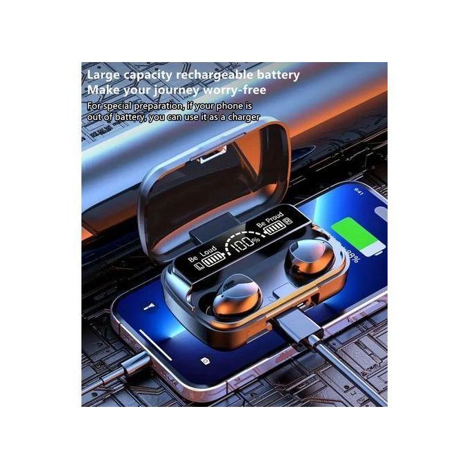 RichRipple M10 LED Display Bluetooth Headsets 9D Stereo Wireless Earphones Earpods - Back view