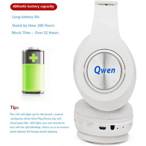 Qwen Wireless Earbuds Bluetooth Headphones Bluetooth Headsets LED Light Foldable-White - Image 2