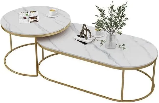 2 in 1 Marble nesting coffee table (glass effect) white - Image 2