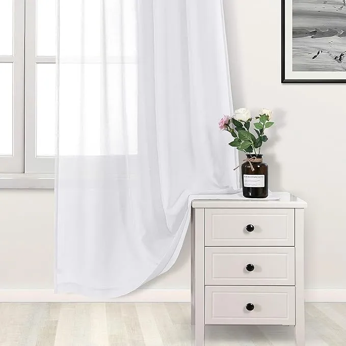 White Sheer Curtains for Living Room Bedroom - Faux Linen Look Voile Drapes Grommet Top Window Curtain Panel each 1.5 m. (3m wide) by 3m(length), Set of 2 Panels - Image 3