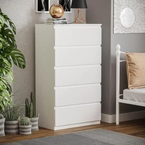 Dove 5 Drawers Chest Of Drawers- White Particle Board, 70x40x100cm
