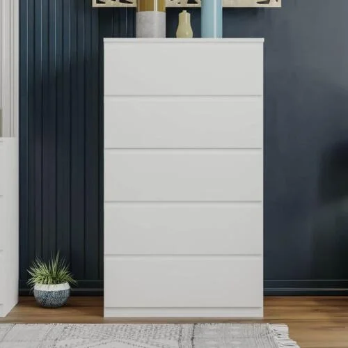 Dove 5 Drawers Chest Of Drawers- White Particle Board, 70x40x100cm - Image 2