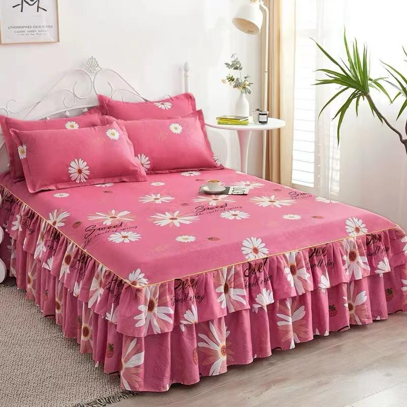 Imported Cotton Bedskirts red - Image 2