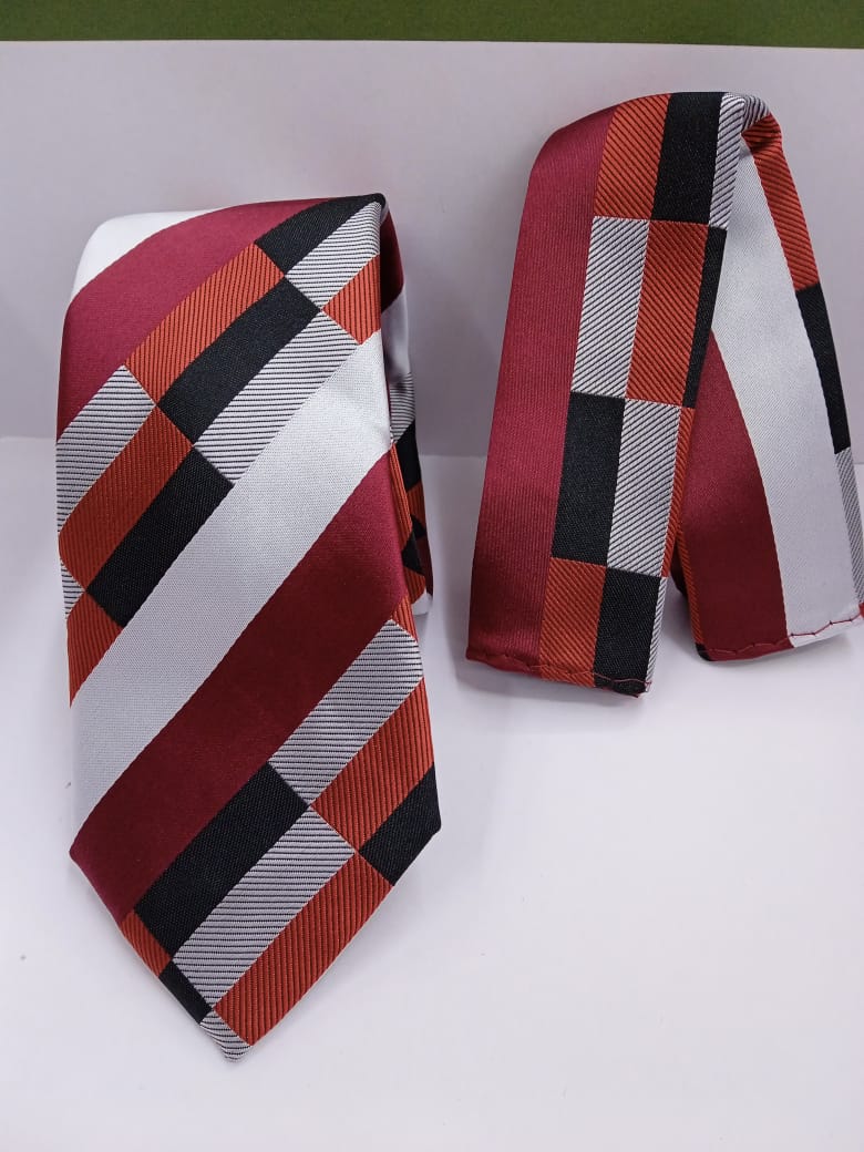 Classic Red checked Tie with Matching Pocket Square