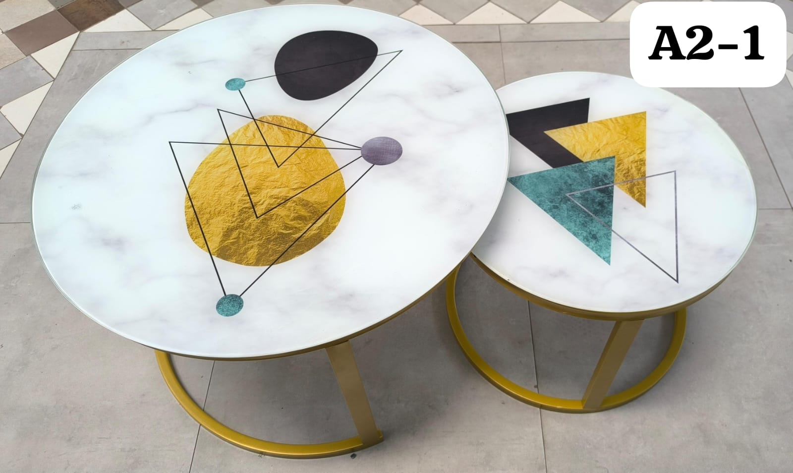 Main image of Glass Top Nesting Tables(Marble Effect)