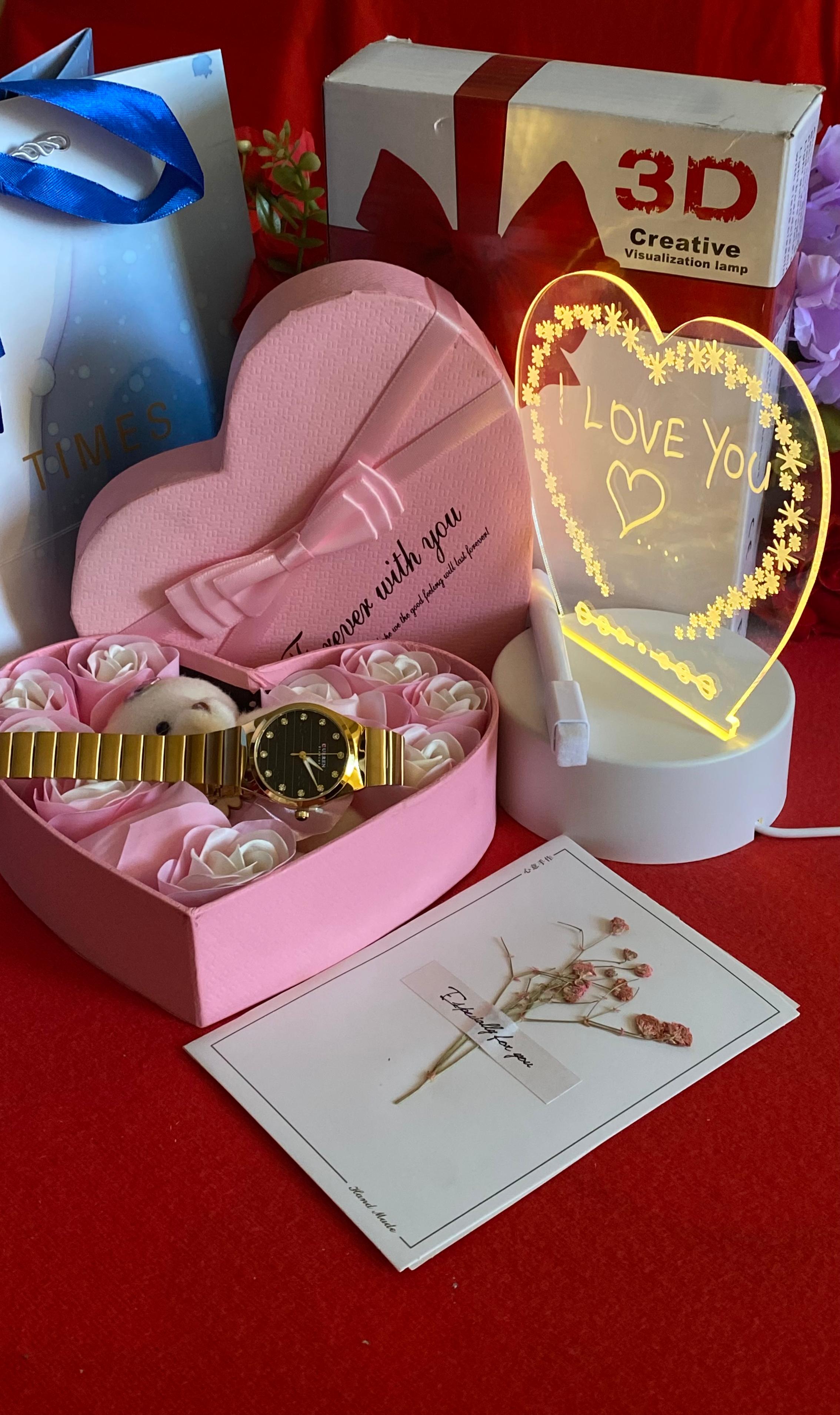 🌹HOT LADIES GIFT SET 🌹  💐Watch 💐Love box 💐Led board(can write and erase as desired) 💐Preserved roses  💐Dried flower card 💐Bear/Doll 💐Gift bag - Image 5