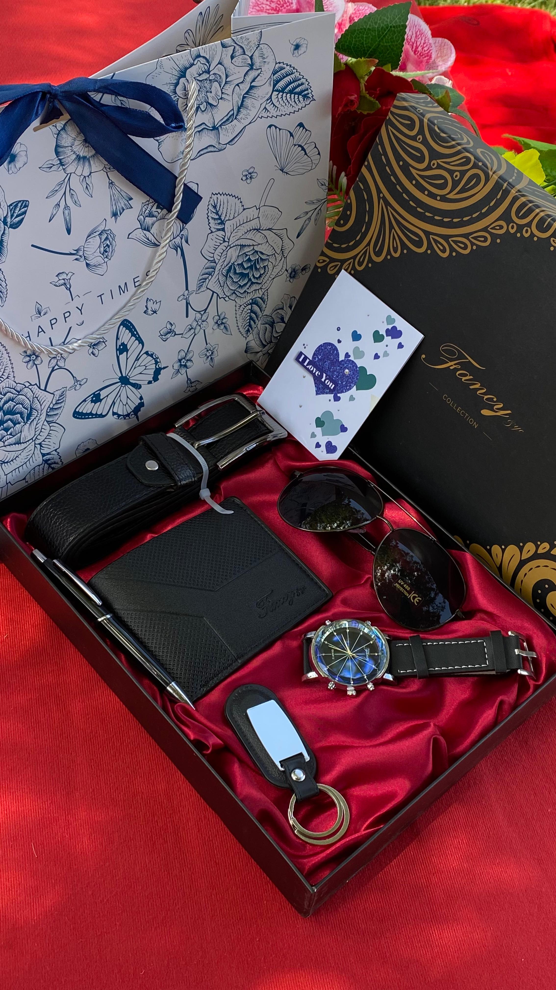 6pcs Mens Gift Set Valentine's Day&Father's Day Present Gift Wallet Belt Sunglasses and Watches Men's Accessory Fashion Set (Belt, wallet, watch, glasses, keychain, Ballpoint pen) Men' - Image 2