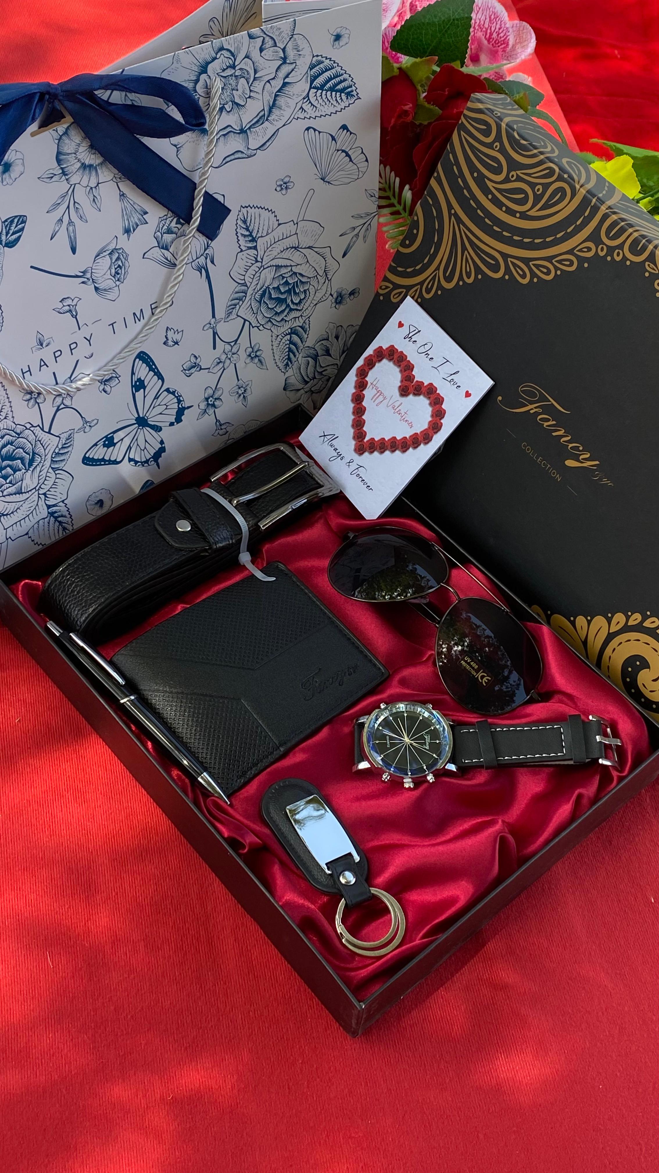 6pcs Mens Gift Set Valentine's Day&Father's Day Present Gift Wallet Belt Sunglasses and Watches Men's Accessory Fashion Set (Belt, wallet, watch, glasses, keychain, Ballpoint pen) Men' - Image 4
