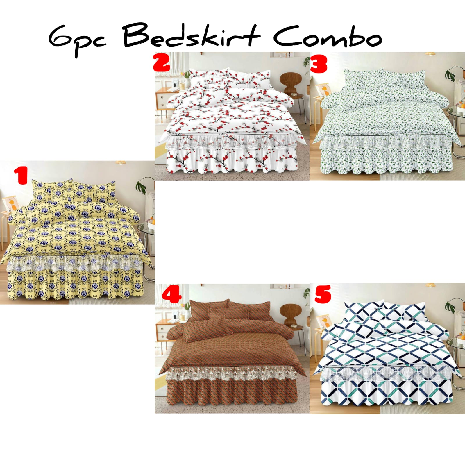 6pc Bedskirt plus Bedsheet Combo Set - Image 2