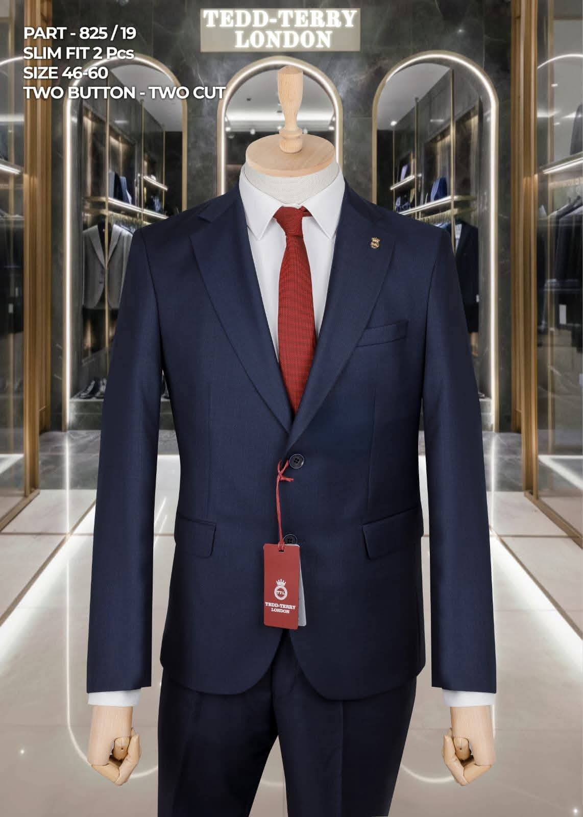 Tedd- Terry Men’s Slim Fit 2-Piece Suit – Classic Navy Blue | Two Button Formal Set (Sizes 46–60) - Image 2