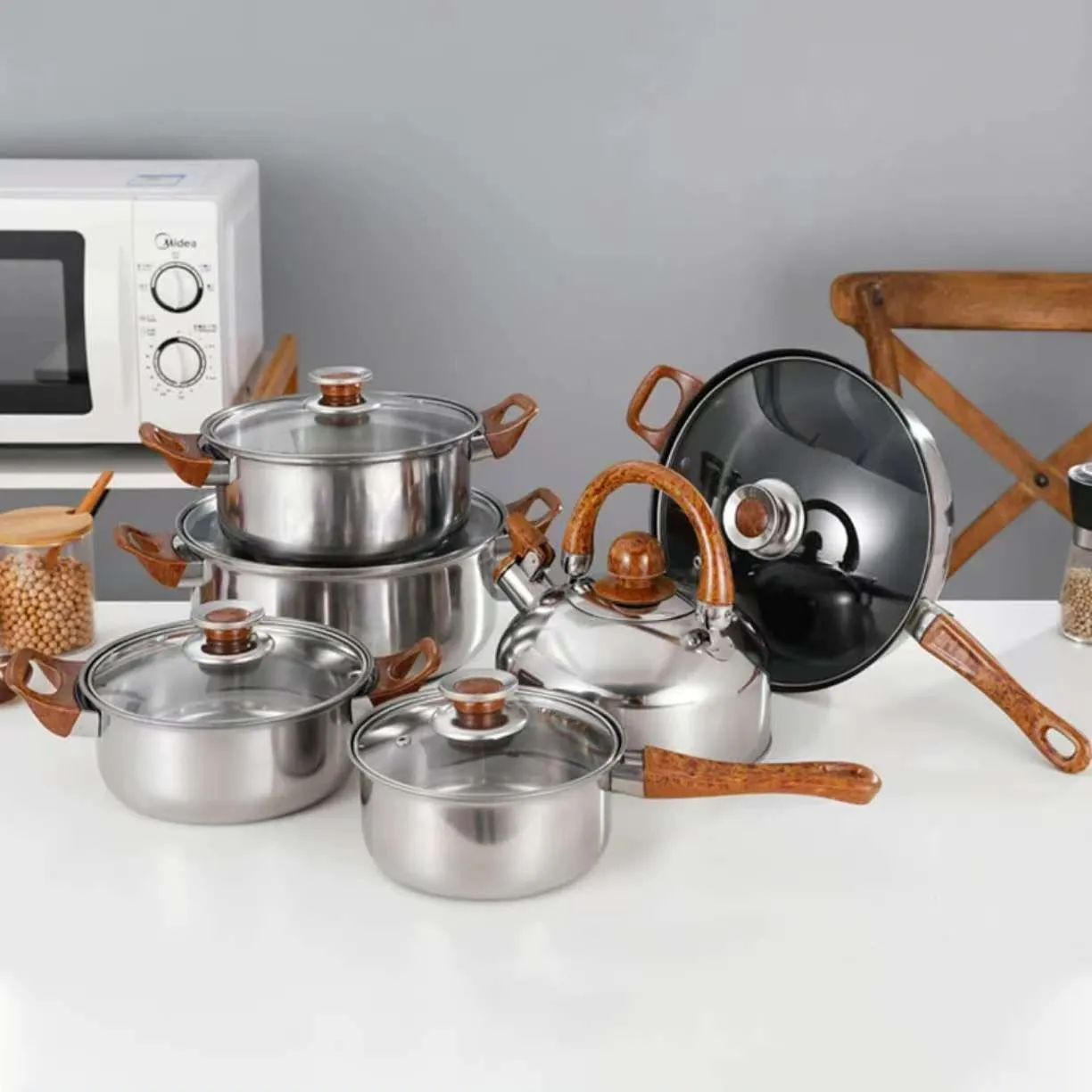 12pc stainless cookware with kettle