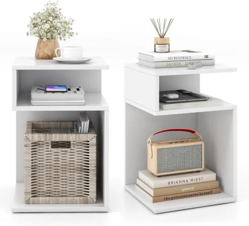 Joy S-Shaped Side Table with 2 Open Storage Compartments - Image 5