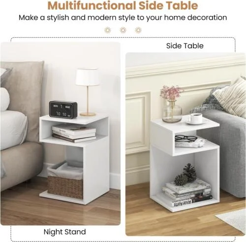 Joy S-Shaped Side Table with 2 Open Storage Compartments - Image 3