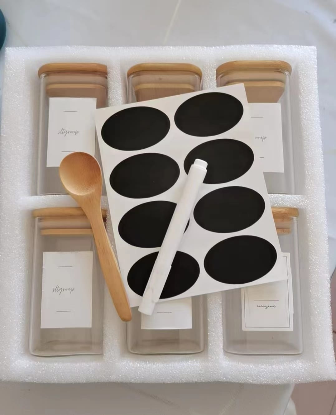 6-pack Square Glass Jars with Bamboo lid And Spoon - Image 4