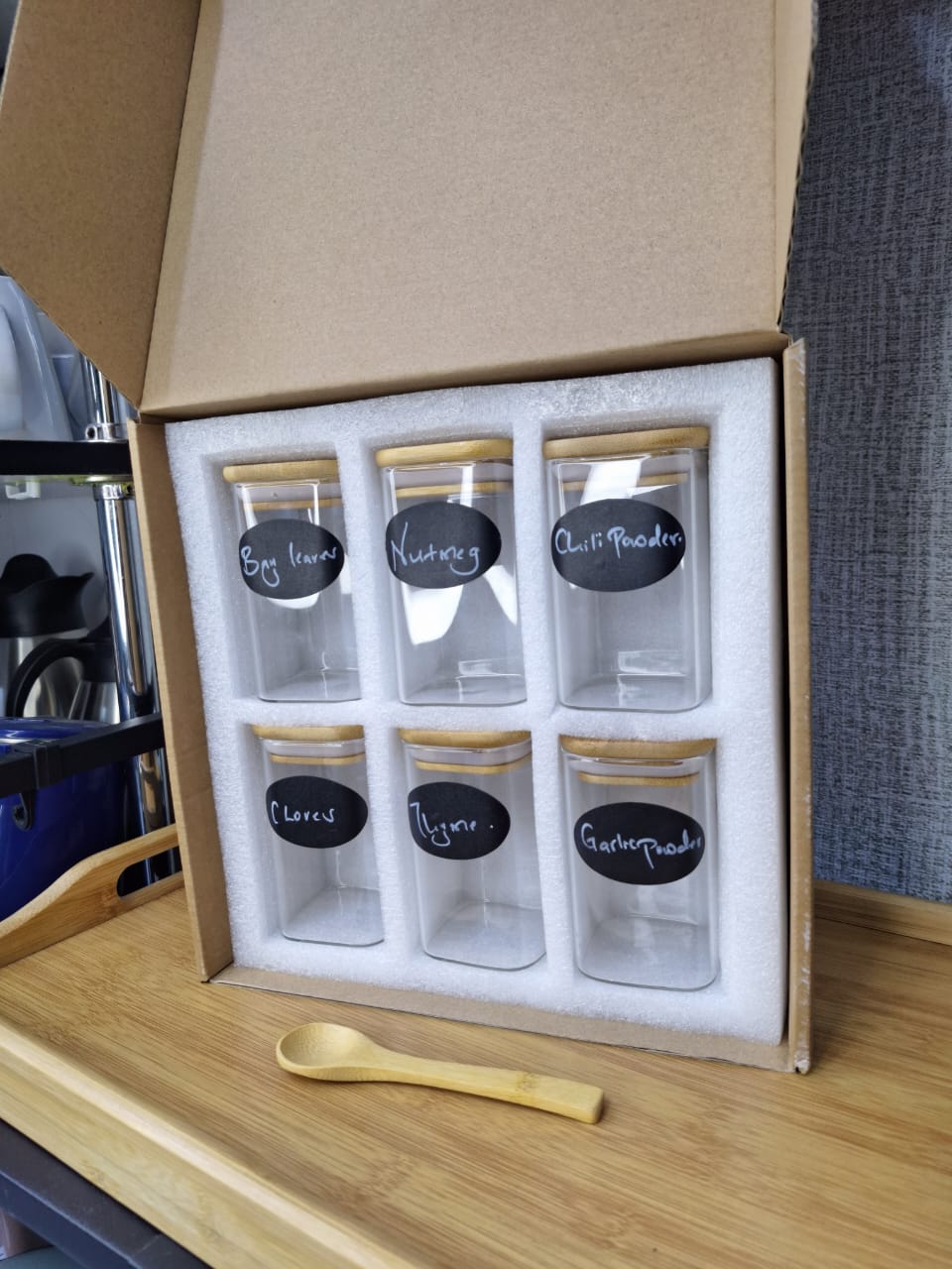 6-pack Square Glass Jars with Bamboo lid And Spoon - Image 3